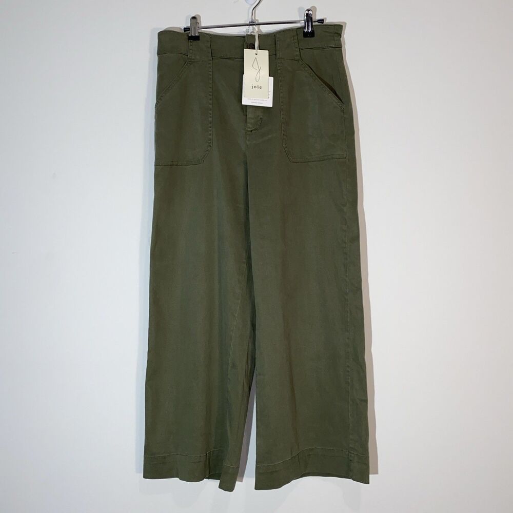 Joie Womens  Olive Green Pants Size 6 Wide-Leg Pockets Zipper Button Classic
